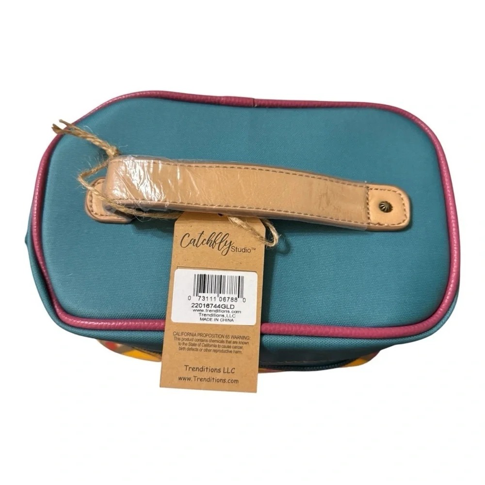 Catchfly Studio Floral Cosmetic Bag Travel Case – Yellow/Teal – NWT